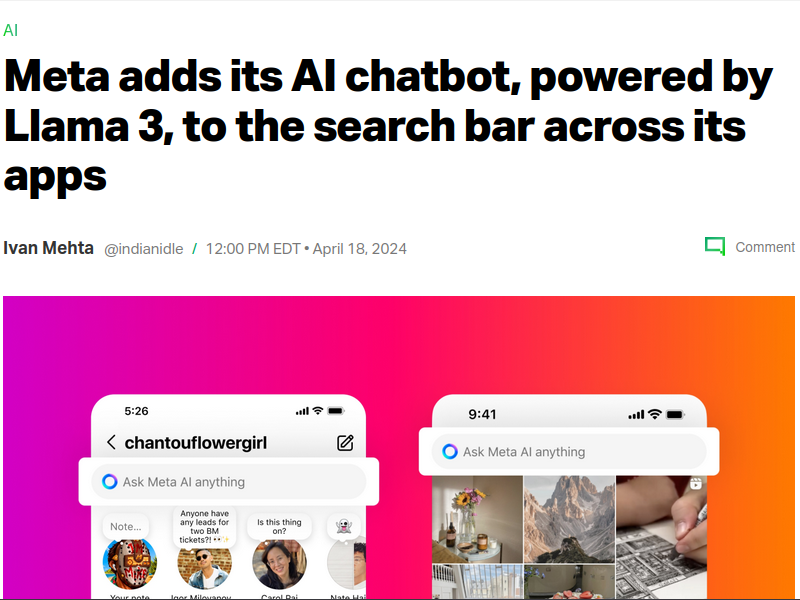 TechCrunch article about Facebook adding AI.