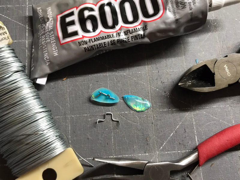 Making sew-in eyes from flat-back gems