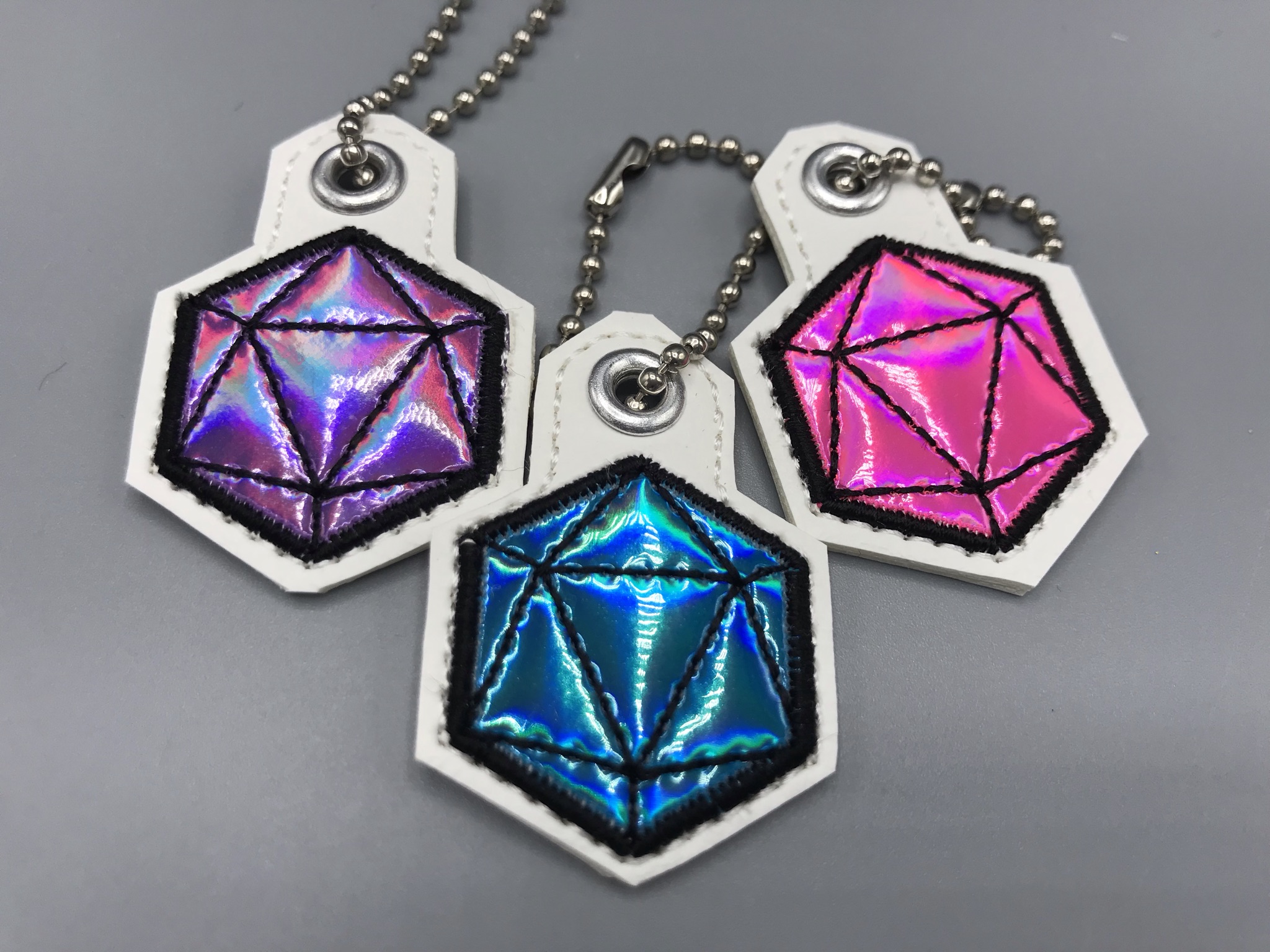 Applique icosahedron dangle