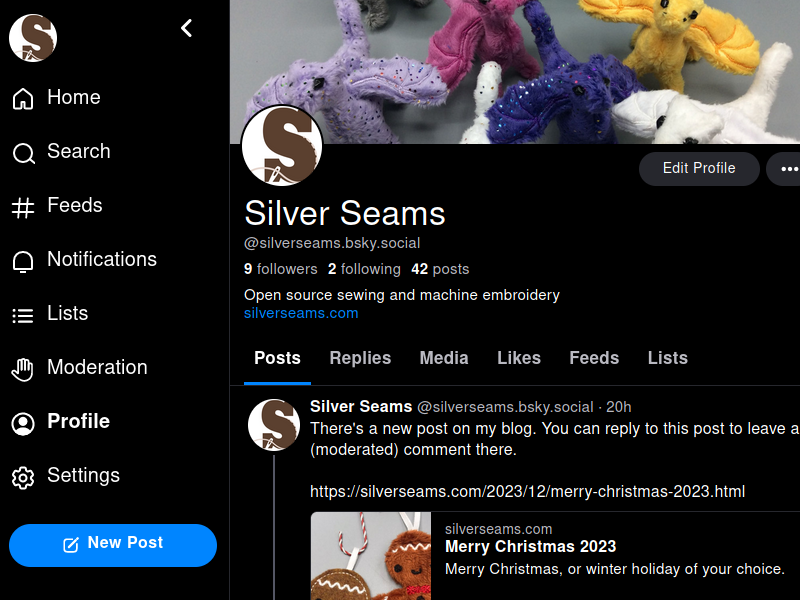 Silver Seams account on BlueSky