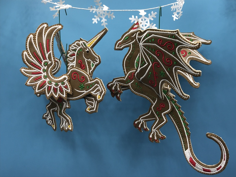 A gingerbread dragon and unicorn