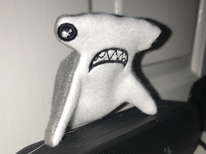 A hammerhead shark plushie in progress