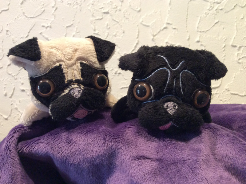 An in-the-hoop plush pug