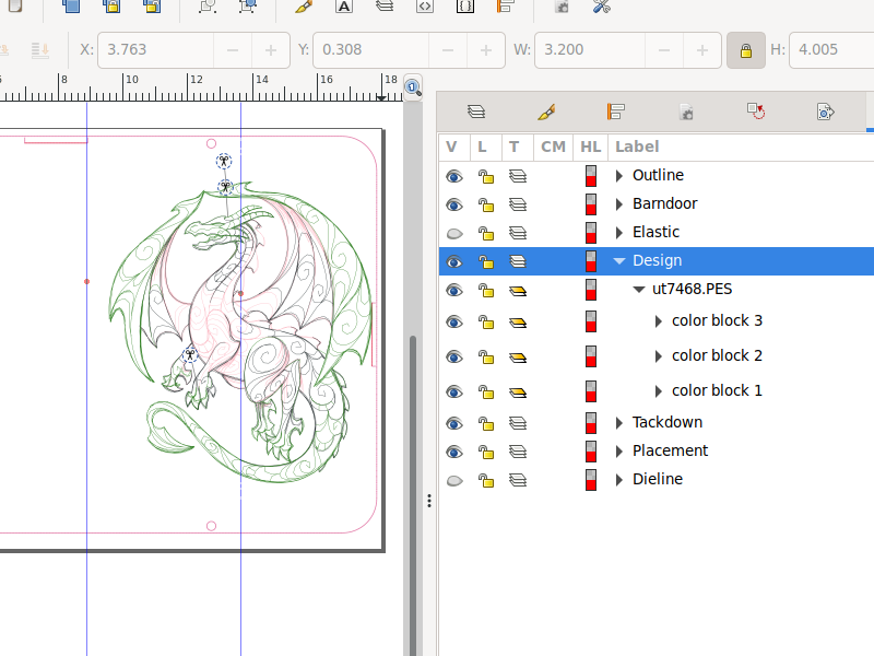 The MCB design with Doodle Dragon imported into its Design layer
