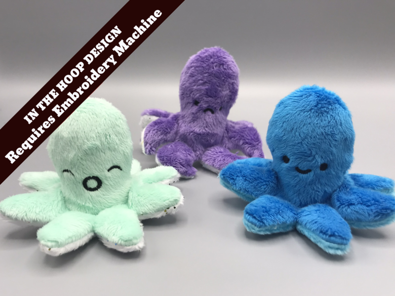 Three plush kawaii octopuses