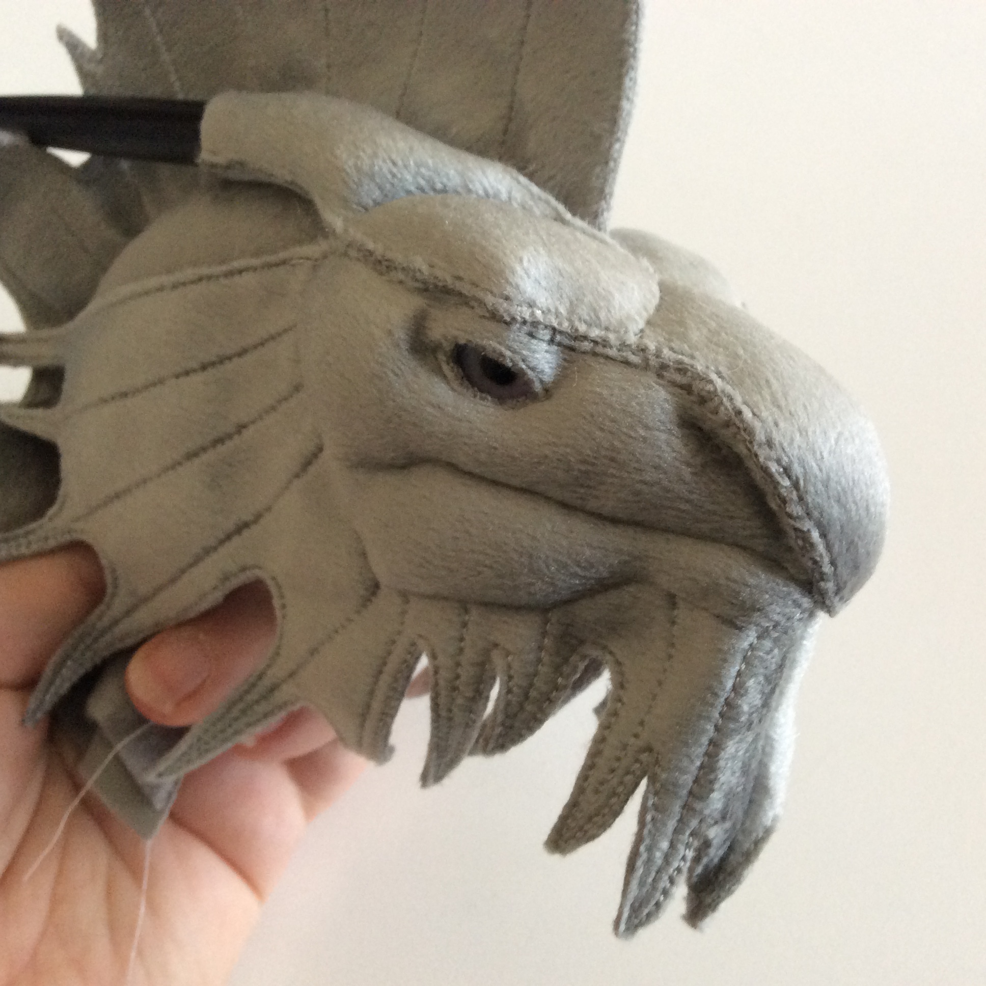 A silver dragon fabric sculpture work in progress.